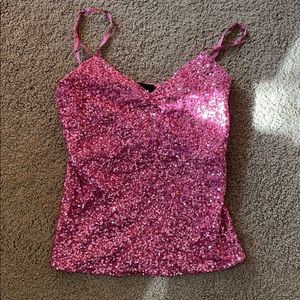 Pink Sequin Spaghetti Strap Top